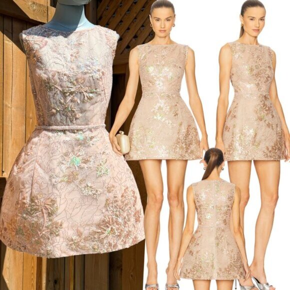 🆕 BRONX & BANCO 🧿 NWOT Violet Mini Dress, Gold & Champagne Sequin - Sz M US 6 - Picture 1 of 15